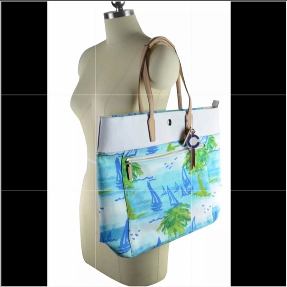 Coach Beach Motif Canvas Large Tote Bag